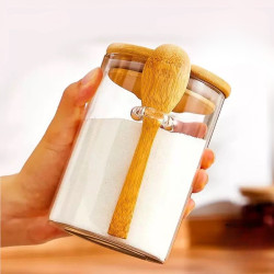 Glass Jar with Wooden Lid and Spoon Small